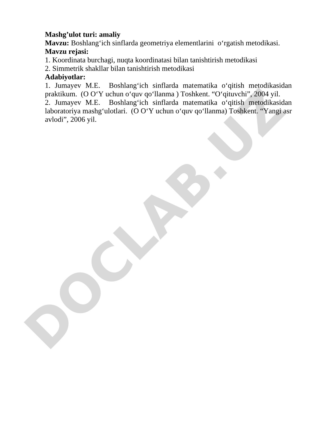 Boshlang‘ich sinflarda geometriya elementlarini o‘qitish metodikasi