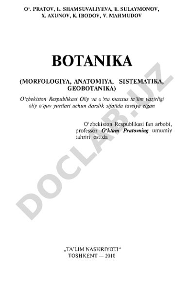 Botanika (Morfologiya, Anatomiya, Sistematika, Geobotanika)