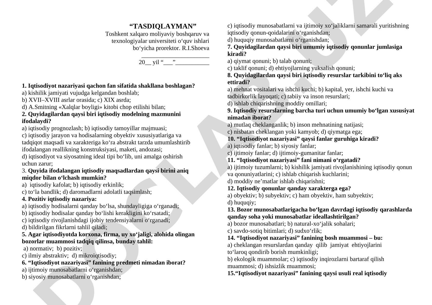 Iqtisodiyot nazariyasi fanining shakllanishi va iqtisodiy modellar