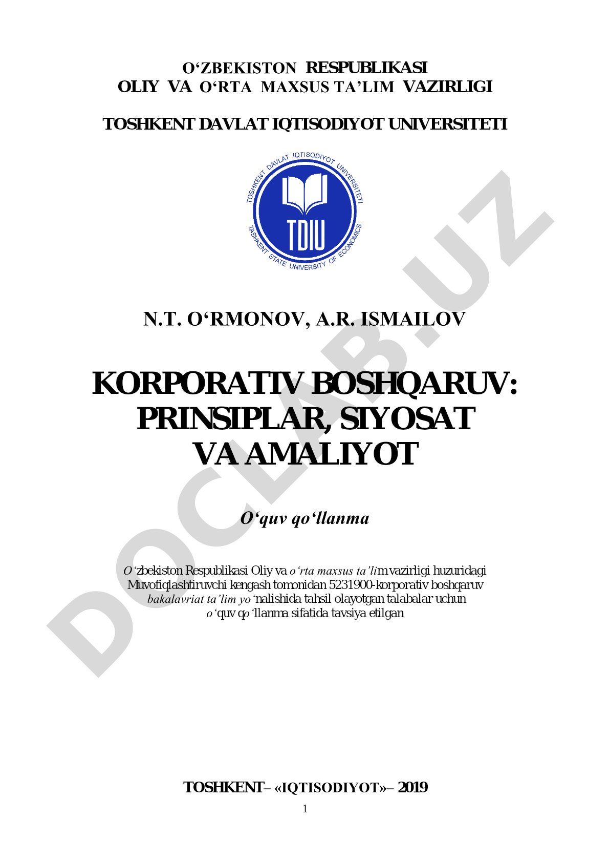 Korporativ boshqaruv: prinsiplar, siyosat va amaliyot