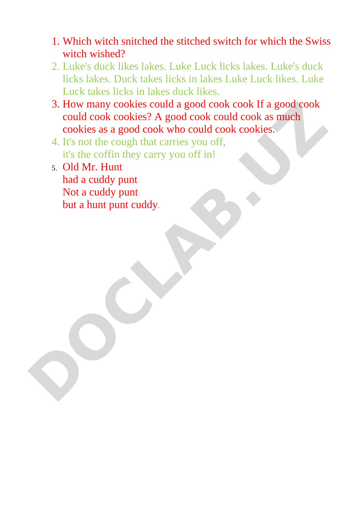 Collection of English tongue twisters