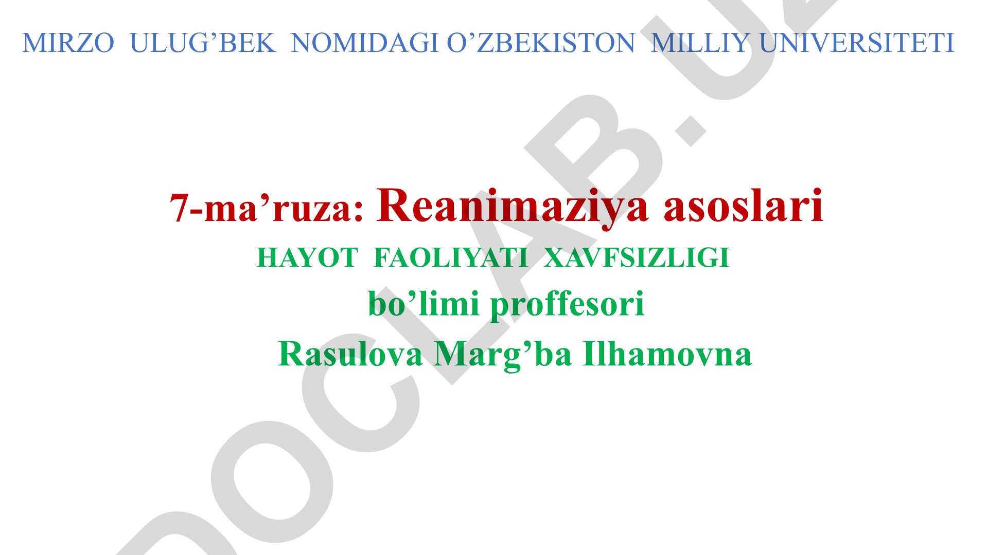 Reanimaziya asoslari: Terminal holatlar va yurak-o'pka reanimaziyasi