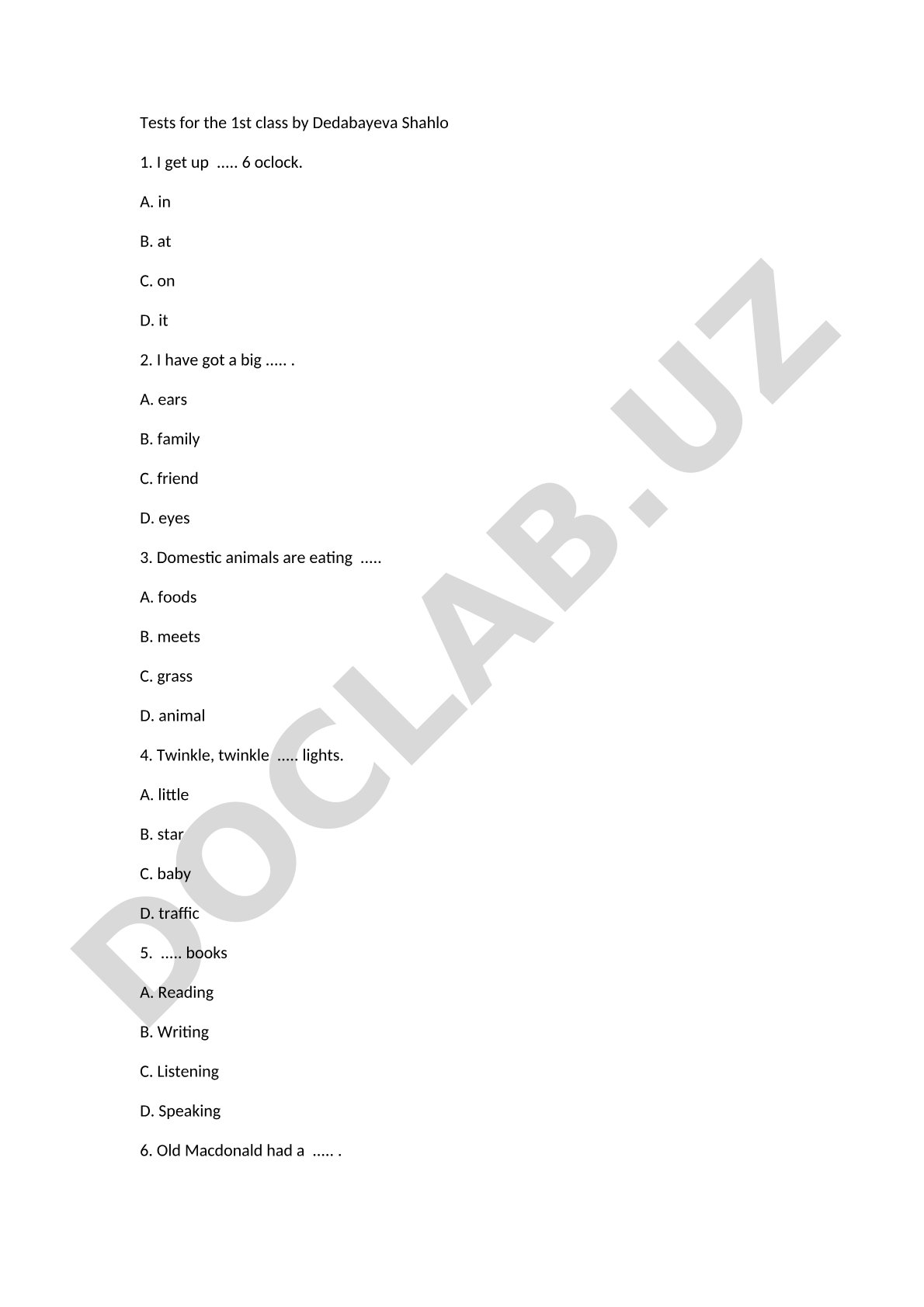 English test for 1st class students