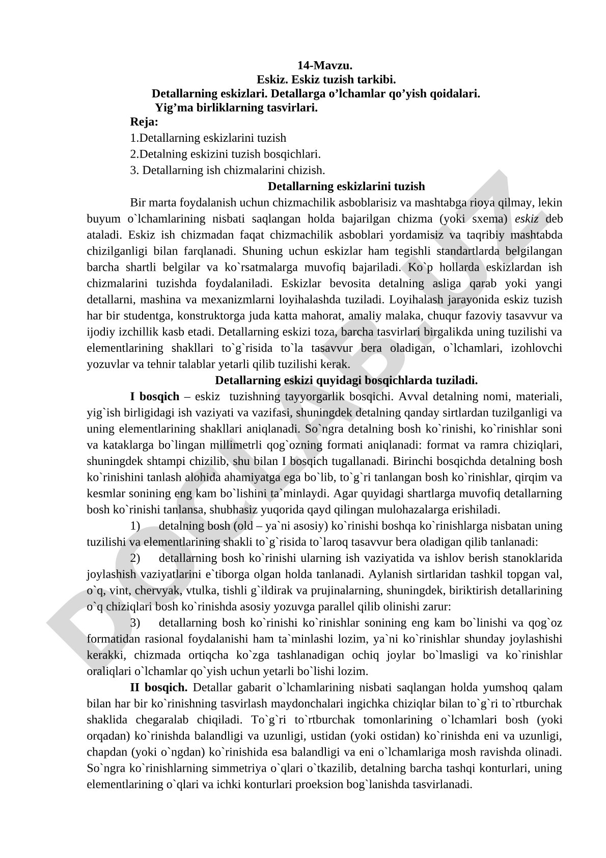 Eskiz tuzish tarkibi va detallarning eskizlari