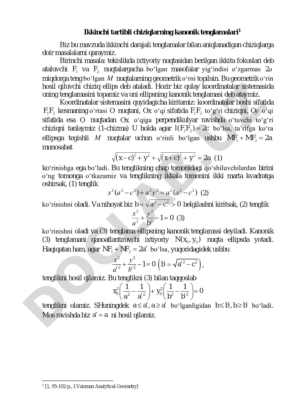 Ikkinchi tartibli chiziqlarning kanonik tenglamalari