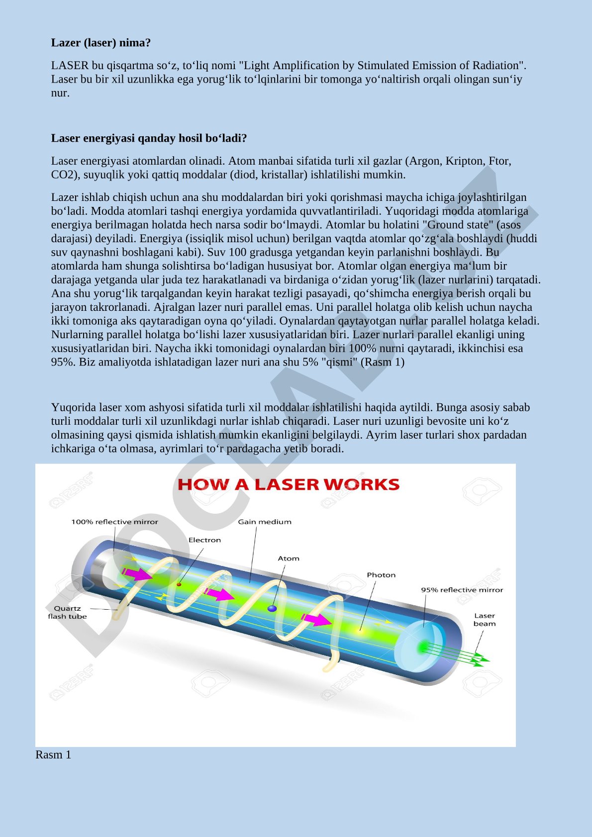 Lazer nima va uning ishlash prinsipi