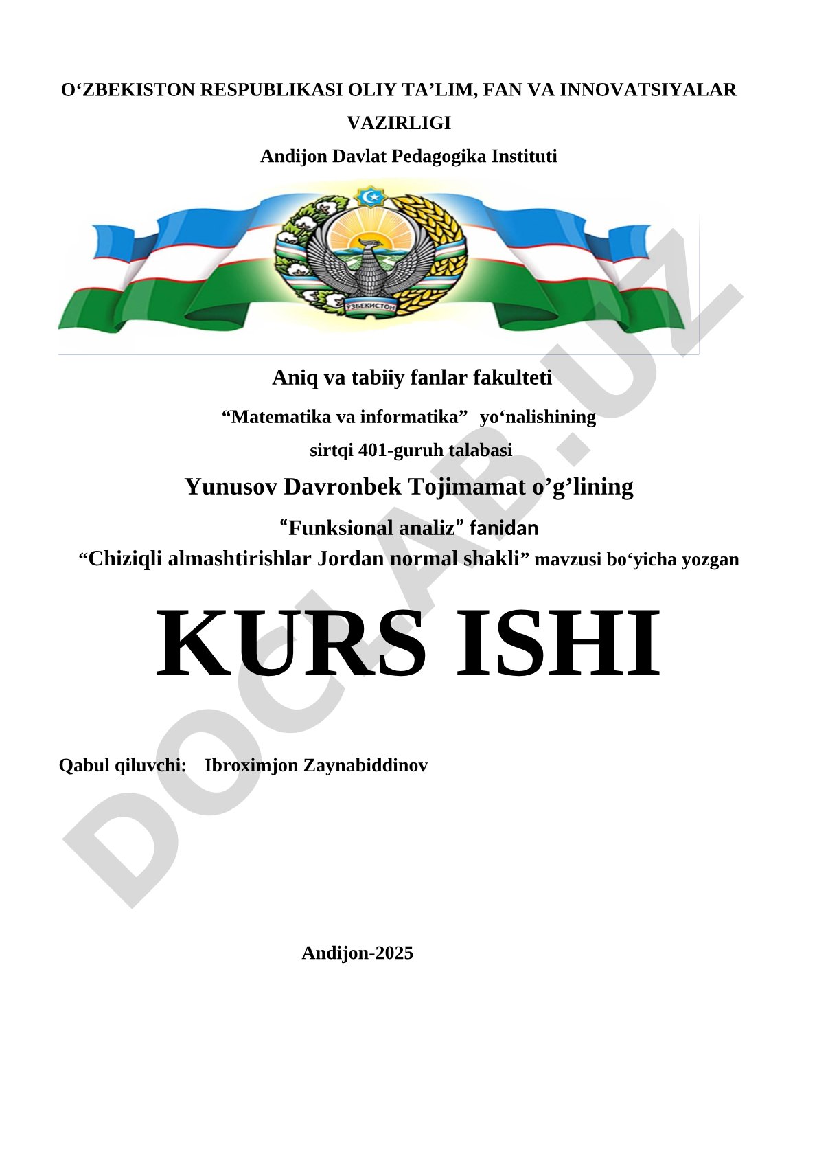 Chiziqli almashtirishlar Jordan normal shakli
