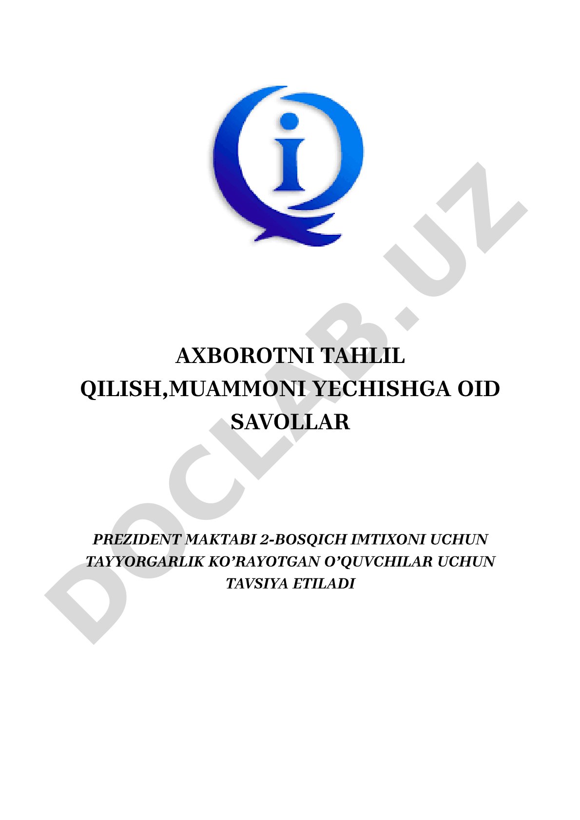 Prezident maktabi 2-bosqich imtihoni uchun mantiqiy savollar