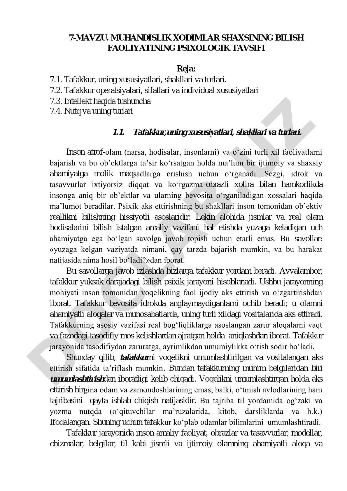 Muhandislik xodimlar shaxsining bilish faoliyatining psixologik tavsifi