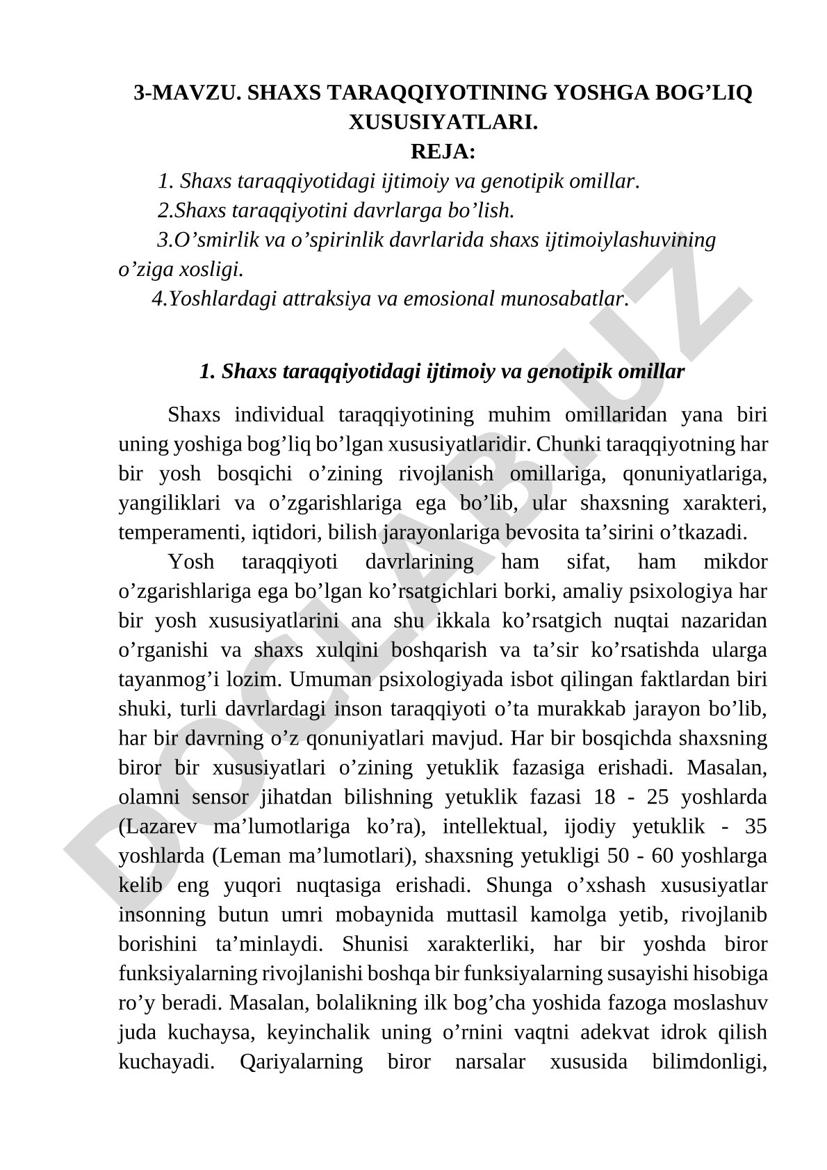 Shaxs taraqqiyotining yoshga bog’liq xususiyatlari