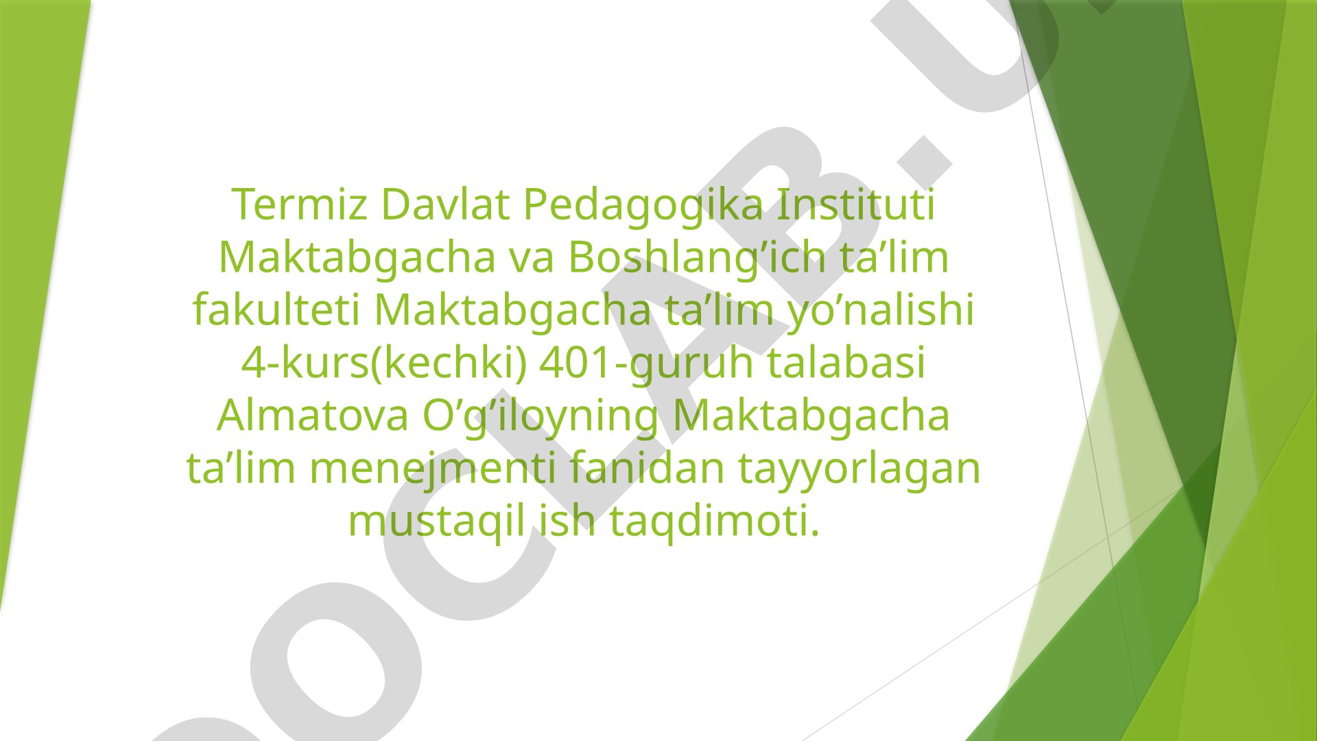 Maktabgacha ta’limni rivojlantirish va moliyaviy ta’minlash