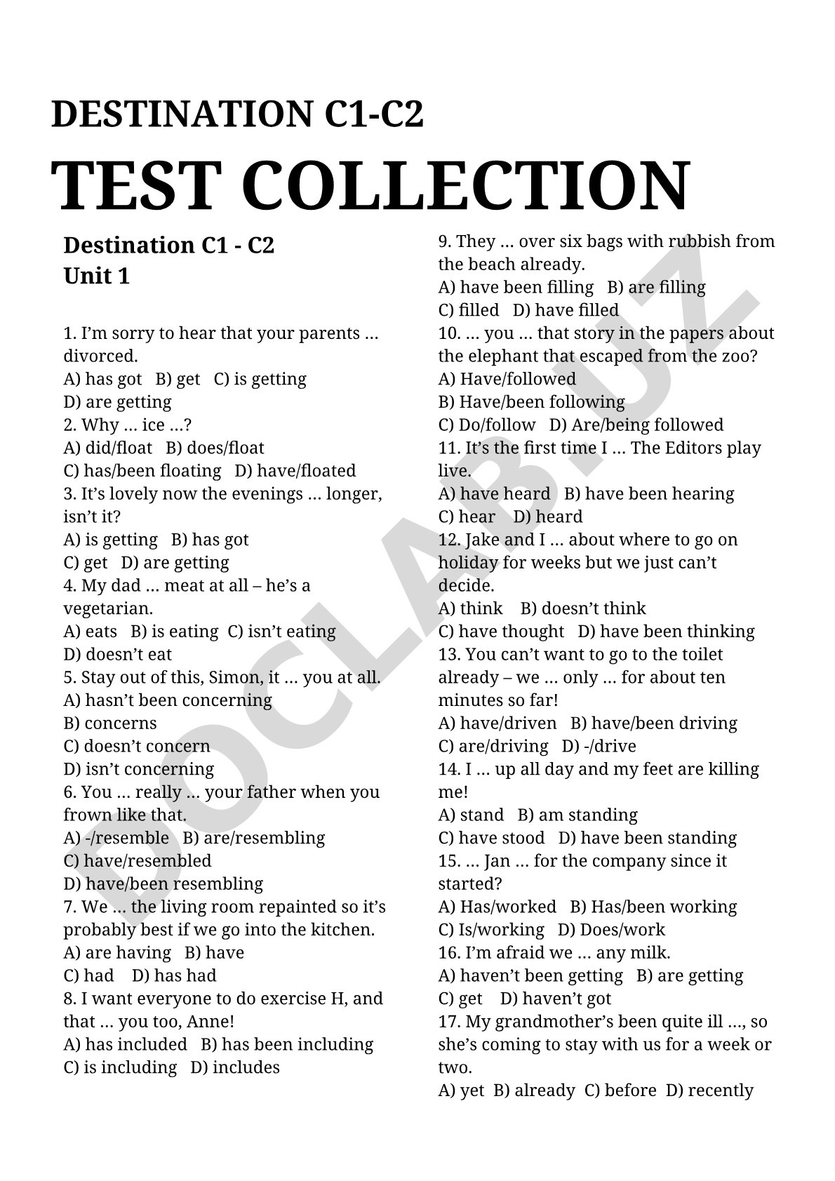 Destination C1-C2 Test Collection Unit 1