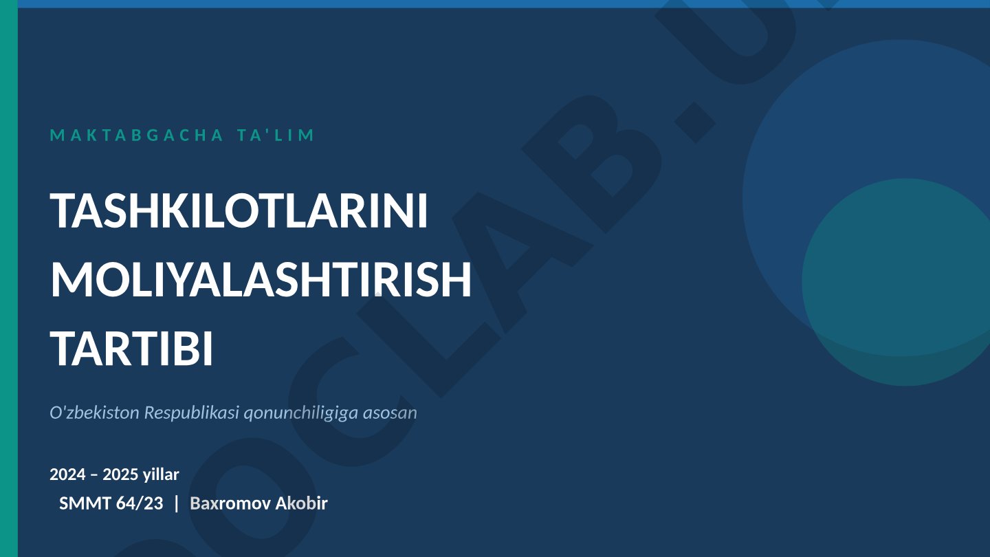Maktabgacha ta'lim tashkilotlarini moliyalashtirish tartibi