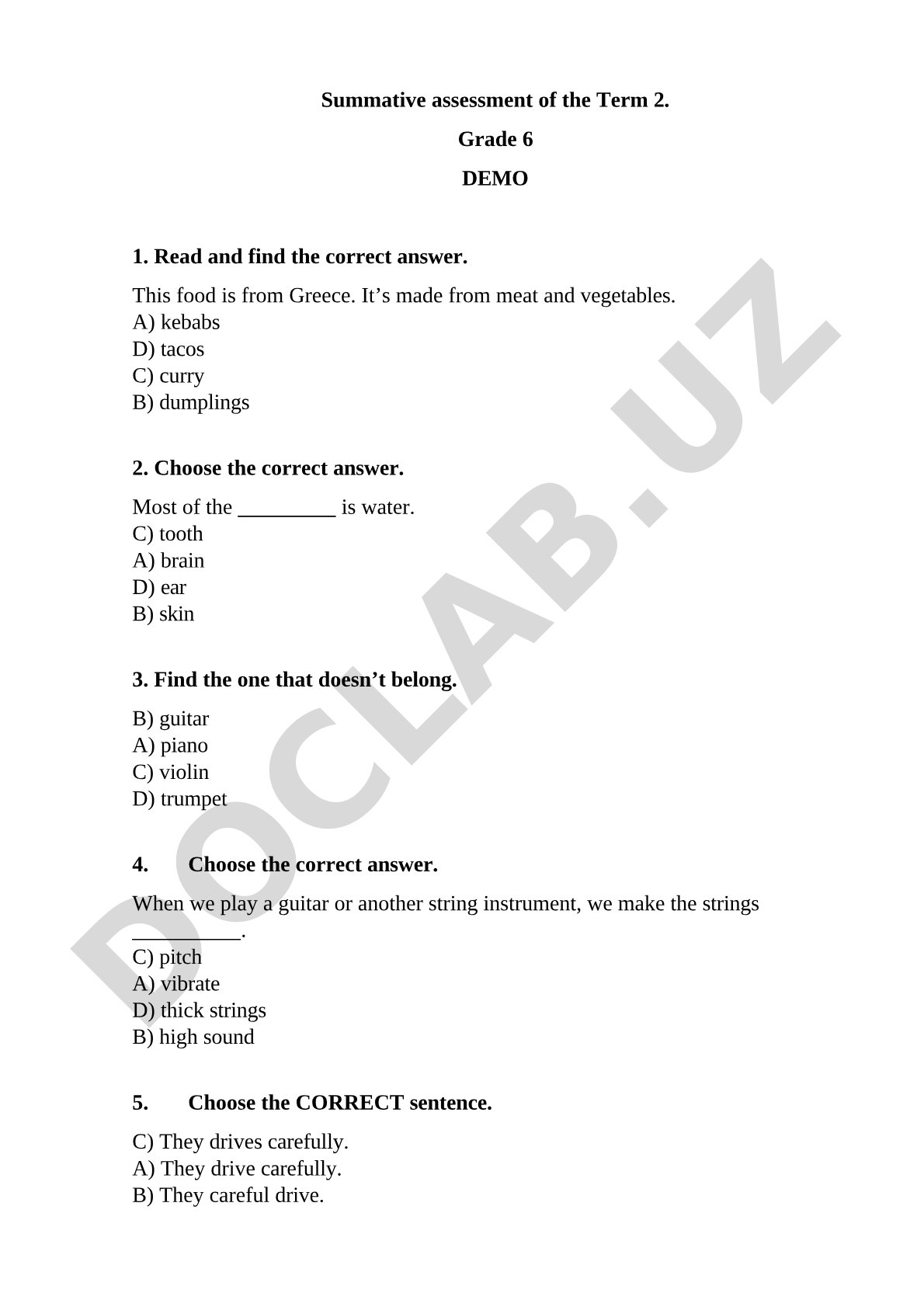 Grade 6 English Summative Assessment
