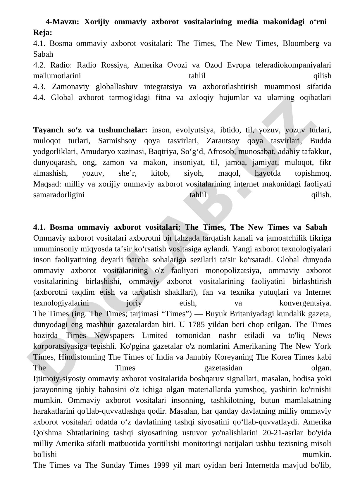 Xorijiy ommaviy axborot vositalarining media makonidagi o'rni