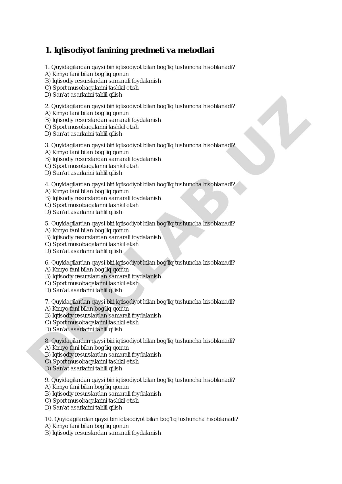 Iqtisodiyot fanining predmeti va metodlari