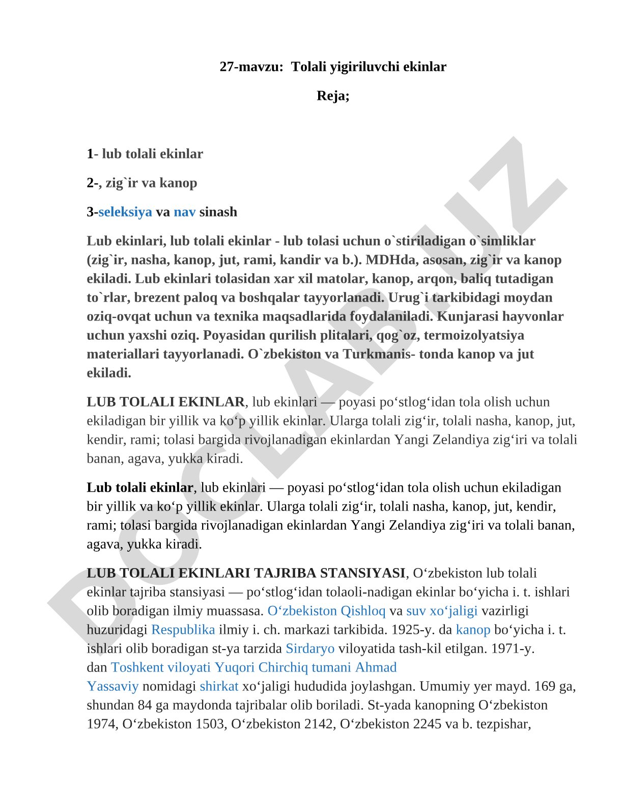 Tolali yigiriluvchi ekinlar