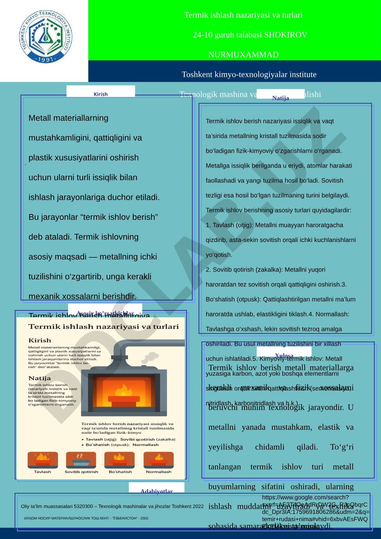 Termik ishlash nazariyasi va turlari