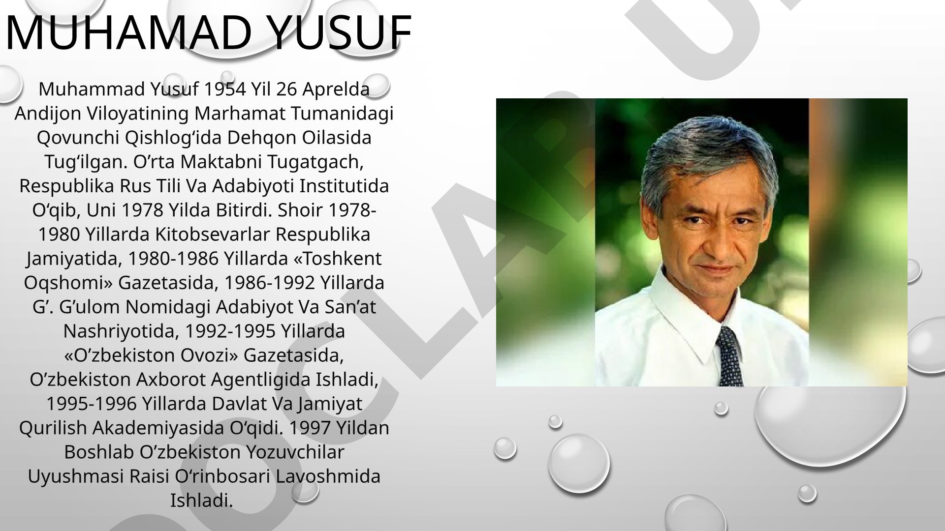 Muhammad Yusuf hayoti va ijodi