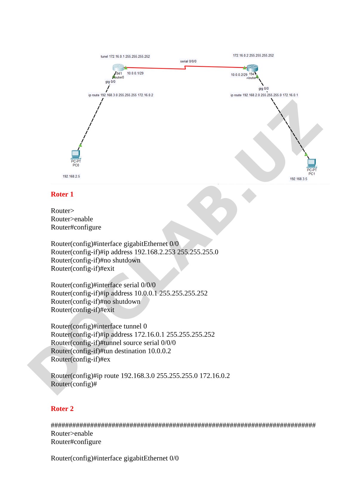 Cisco Router GRE Tunnel and Static Route Configuration