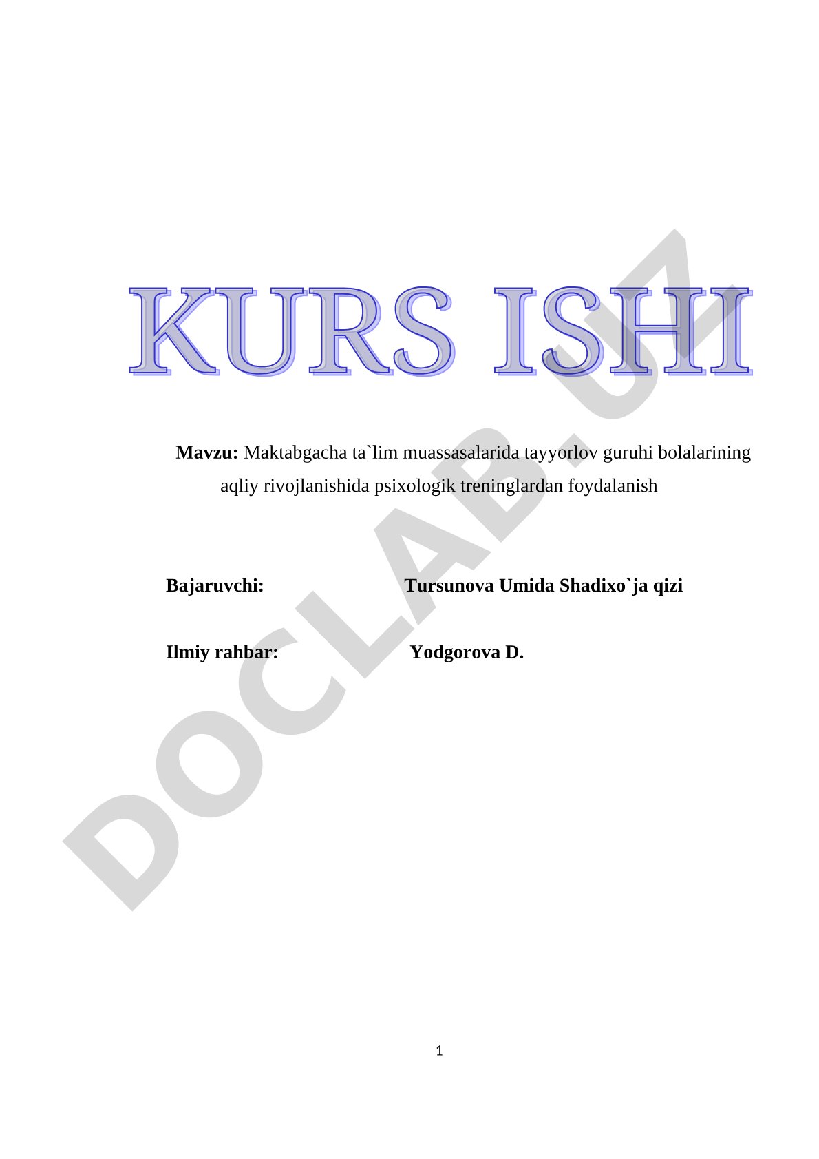 Maktabgacha ta'lim tayyorlov guruhi bolalarining aqliy rivojlanishida psixologik treninglardan foydalanish