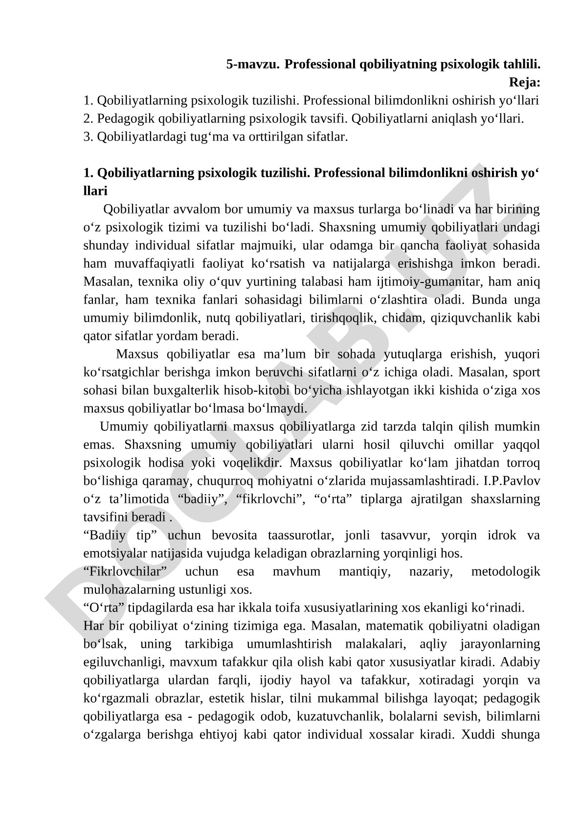 Professional qobiliyatning psixologik tahlili
