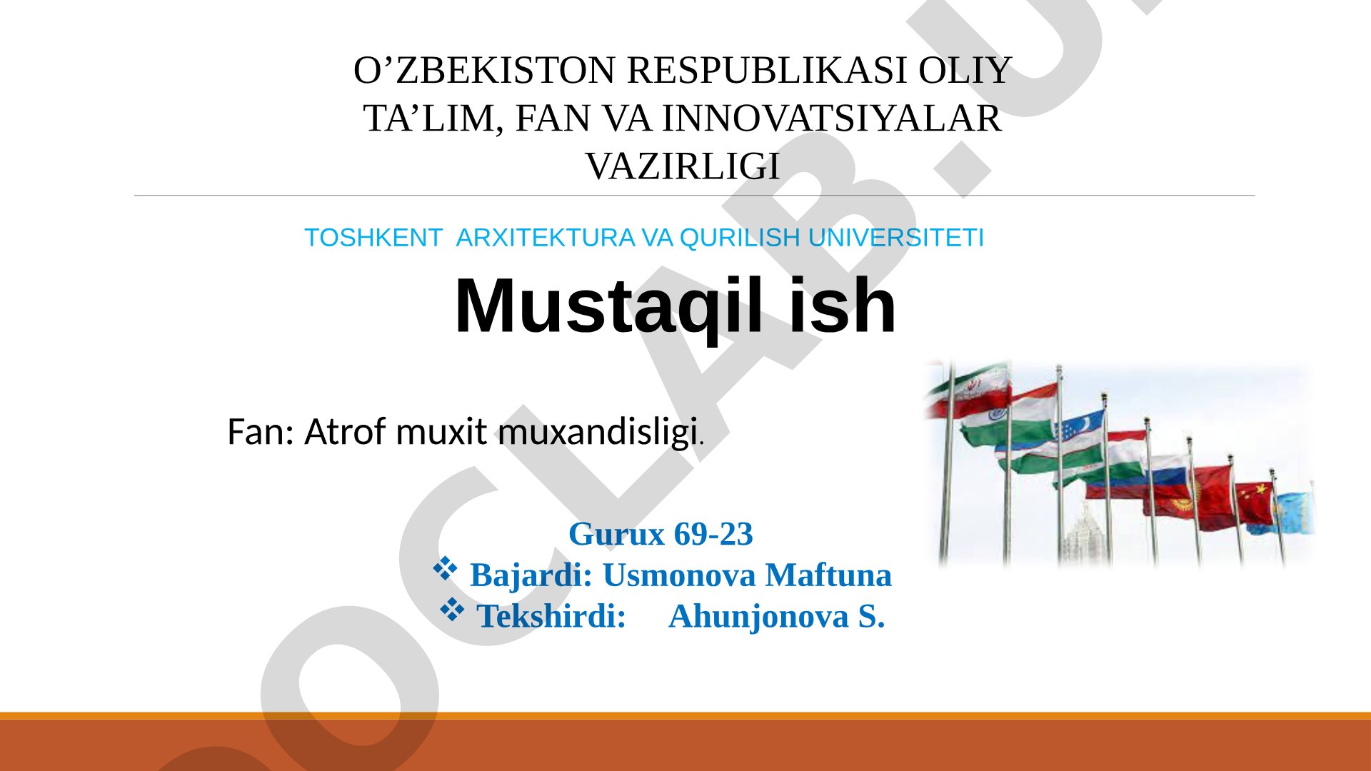 O’zbekosonda ekologiya va atrof muhit muhofazasiga oid halqaro bitimlarni amal qilishi va bajarilishi