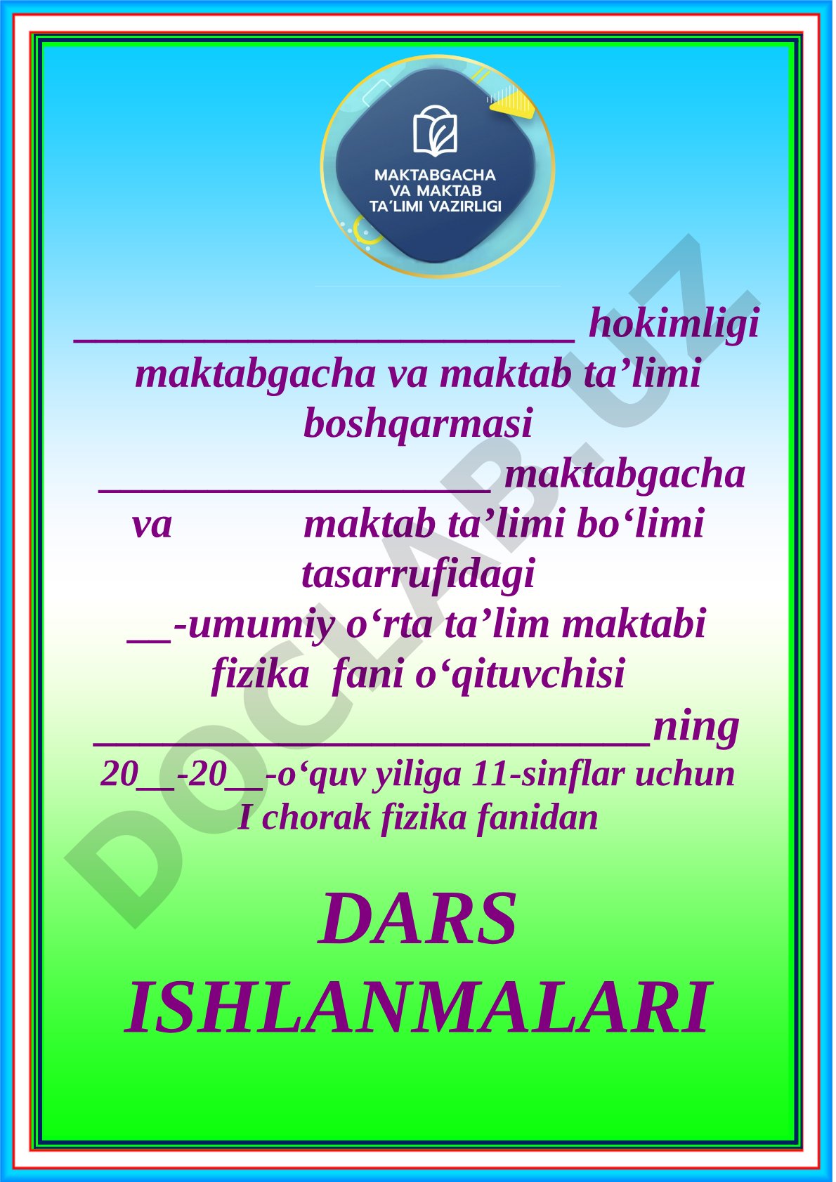 11-sinf fizika 1-chorak dars ishlanmalari