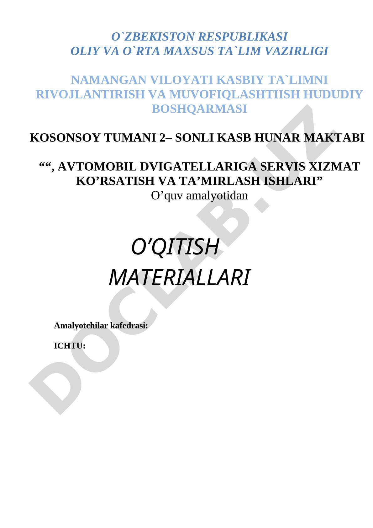 Avtomobil dvigatellariga servis xizmat ko‘rsatish va ta’mirlash ishlari