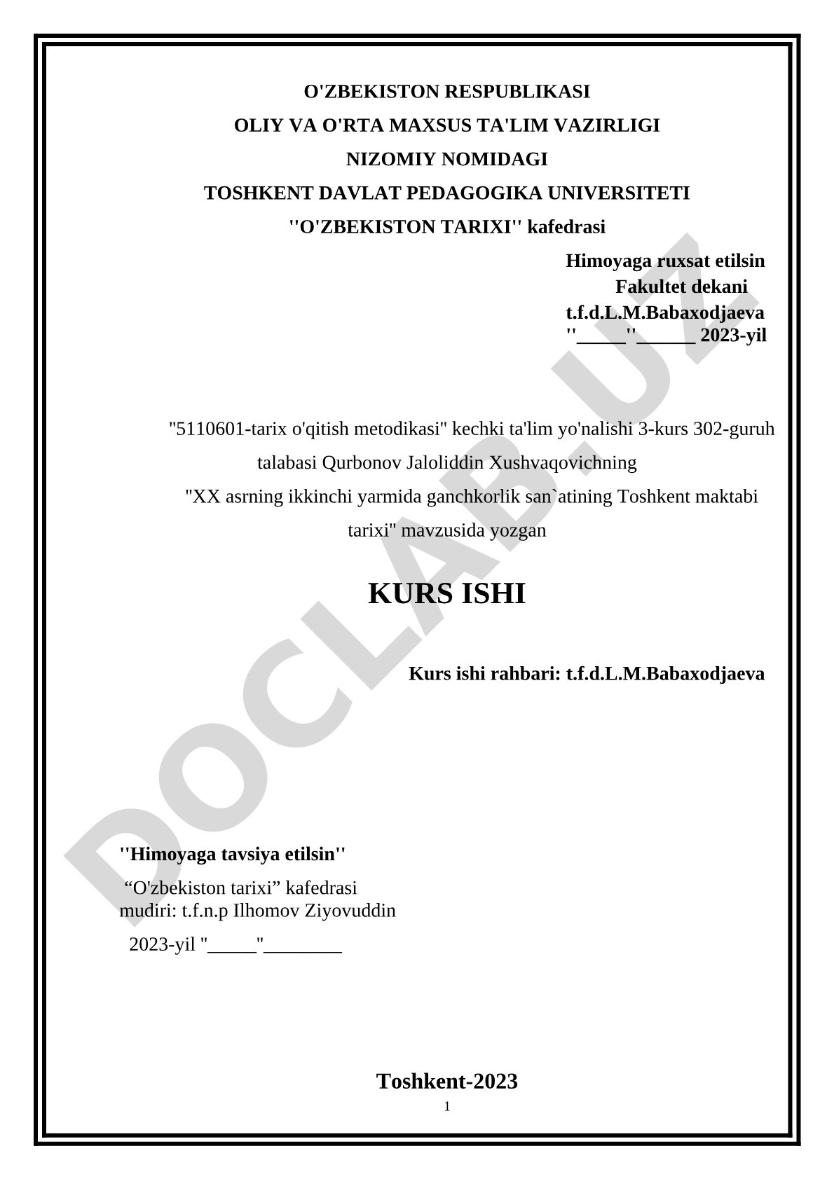 XX asrning ikkinchi yarmida ganchkorlik san'atining Toshkent maktabi tarixi