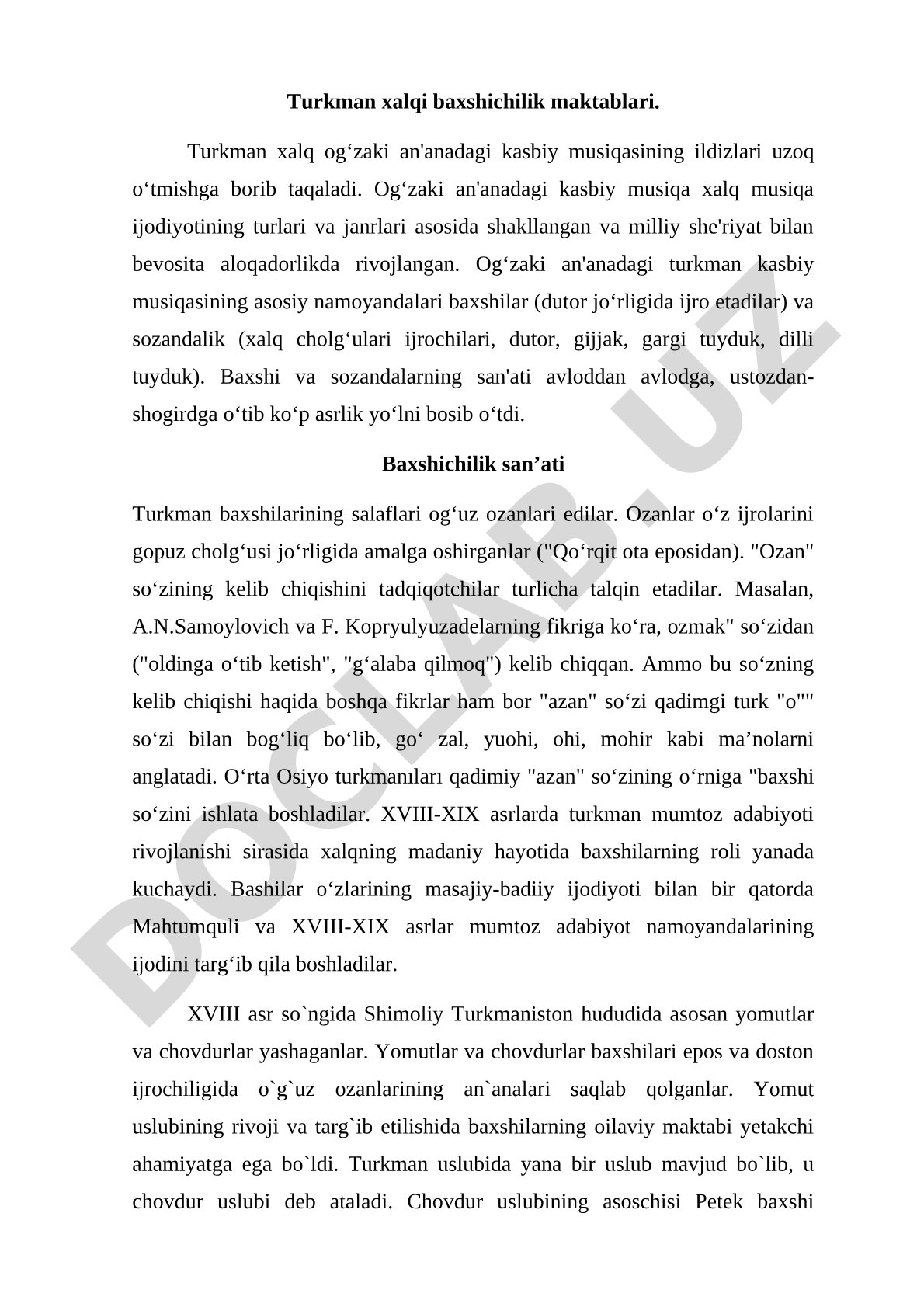 Turkman xalqi baxshichilik maktablari