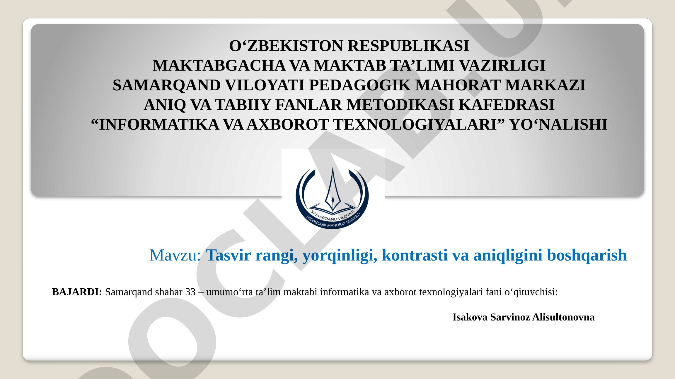 Tasvir rangi, yorqinligi, kontrasti va aniqligini boshqarish