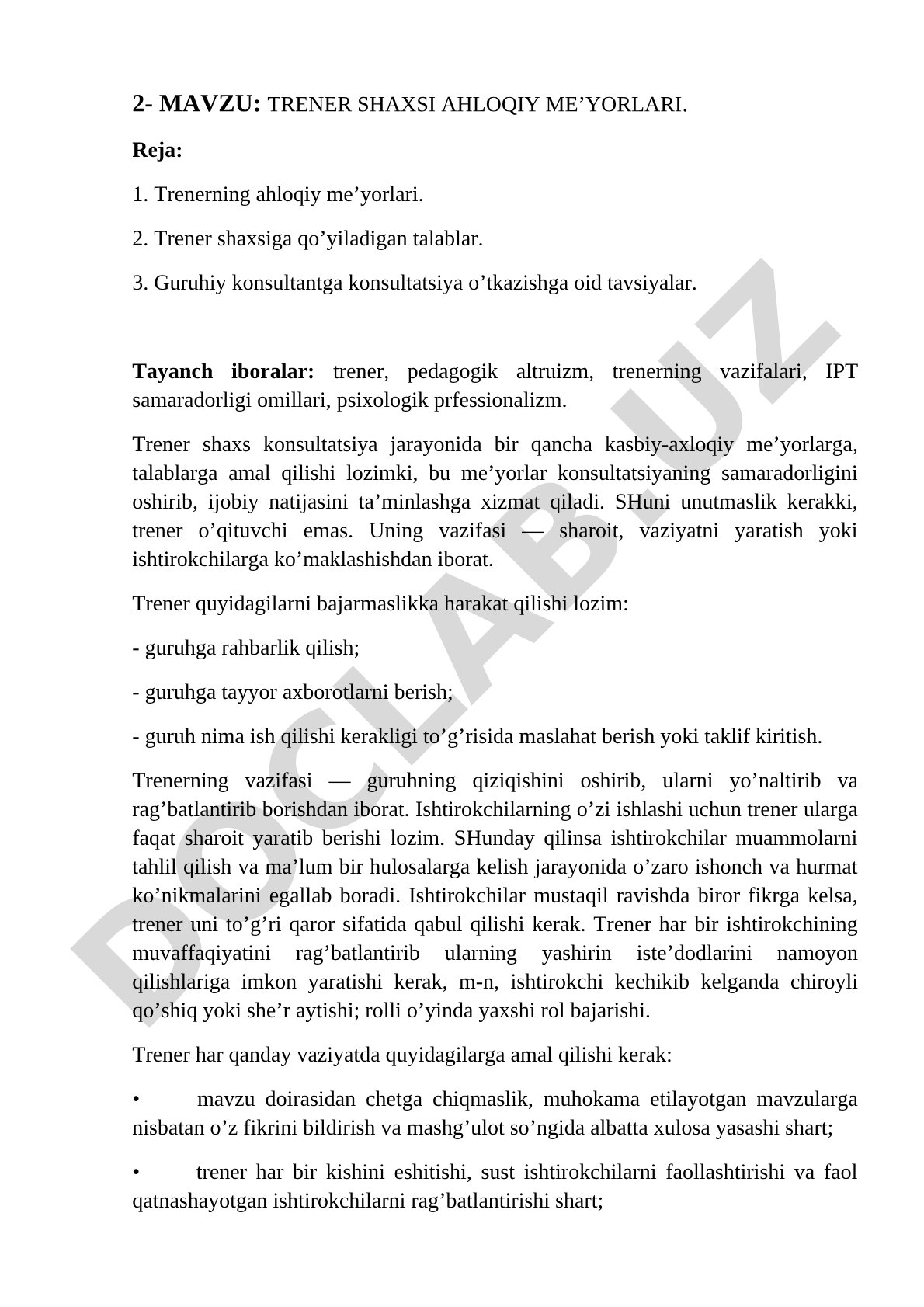 Trener shaxsi ahloqiy me'yorlari