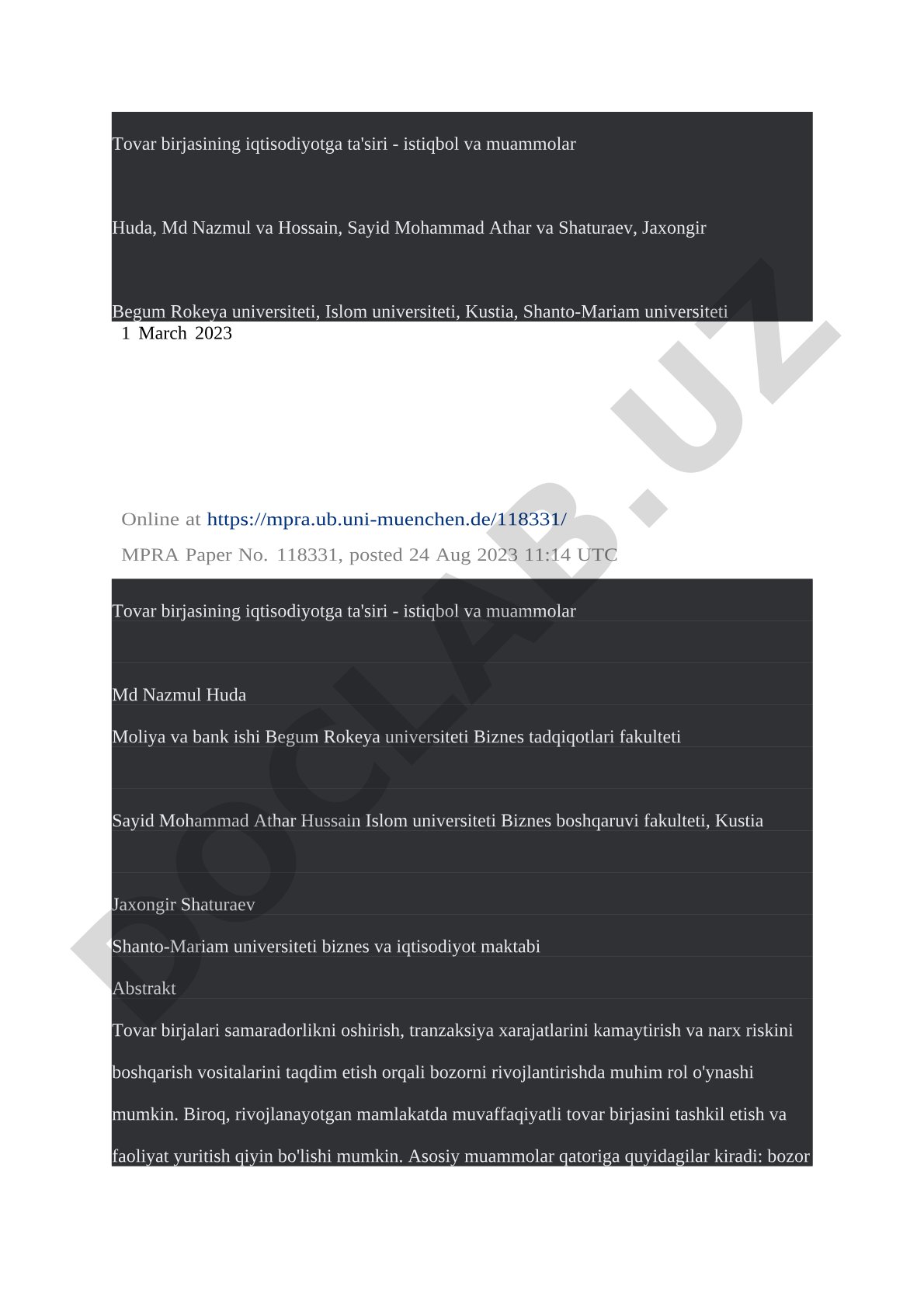 Tovar birjasining iqtisodiyotga ta'siri - istiqbol va muammolar