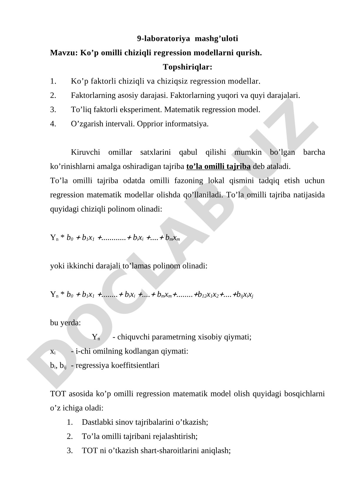 Ko'p omilli chiziqli regression modellarni qurish
