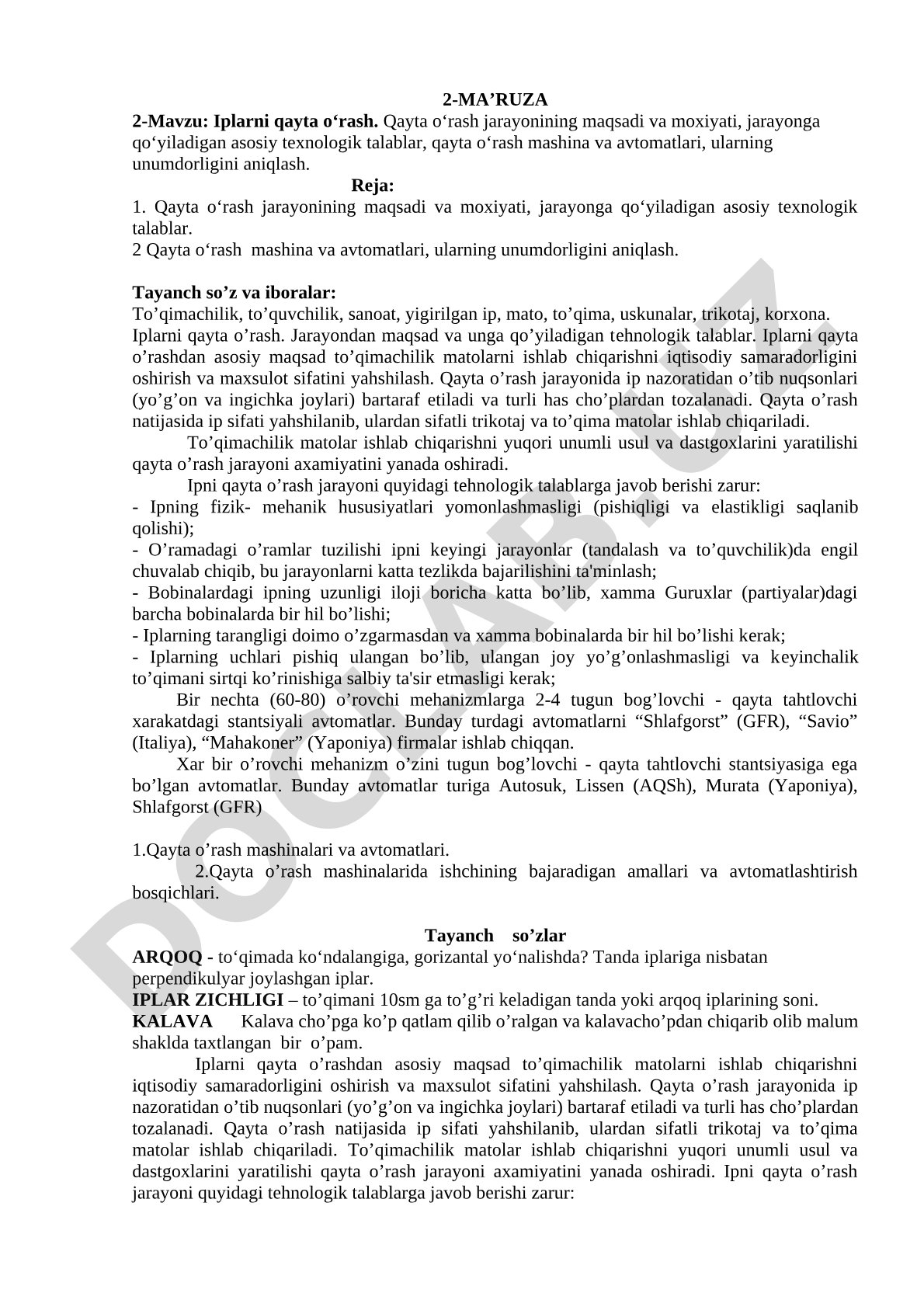 Qayta o'rash jarayonining maqsadi, texnologik talablari, mashina va avtomatlari