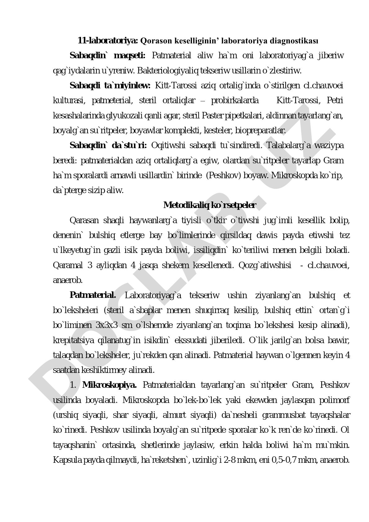 Qorason keselliginin’ laboratoriya diagnostikası