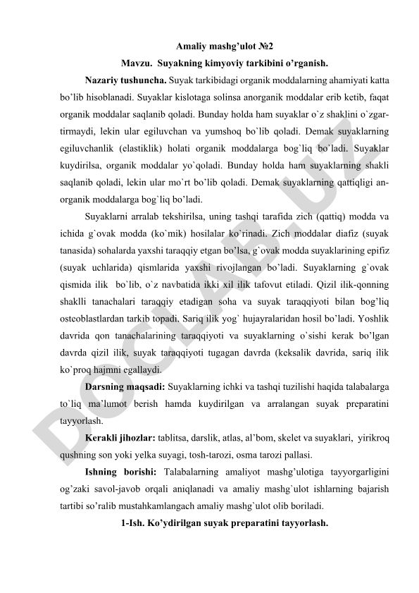 Suyakning kimyoviy tarkibini o’rganish