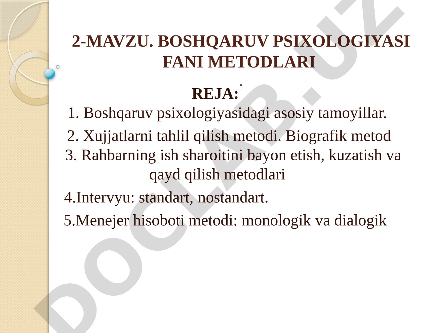 Boshqaruv psixologiyasi fani metodlari