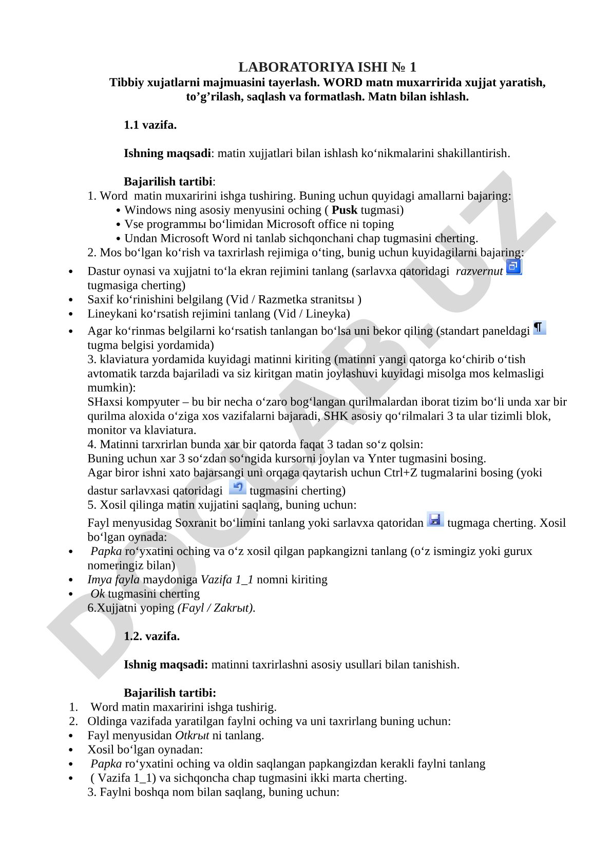 LABORATORIYA ISHI № 1 Tibbiy xujatlarni majmuasini tayerlash