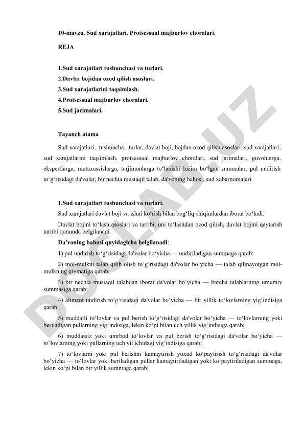 Sud xarajatlari va protsessual majburlov choralari