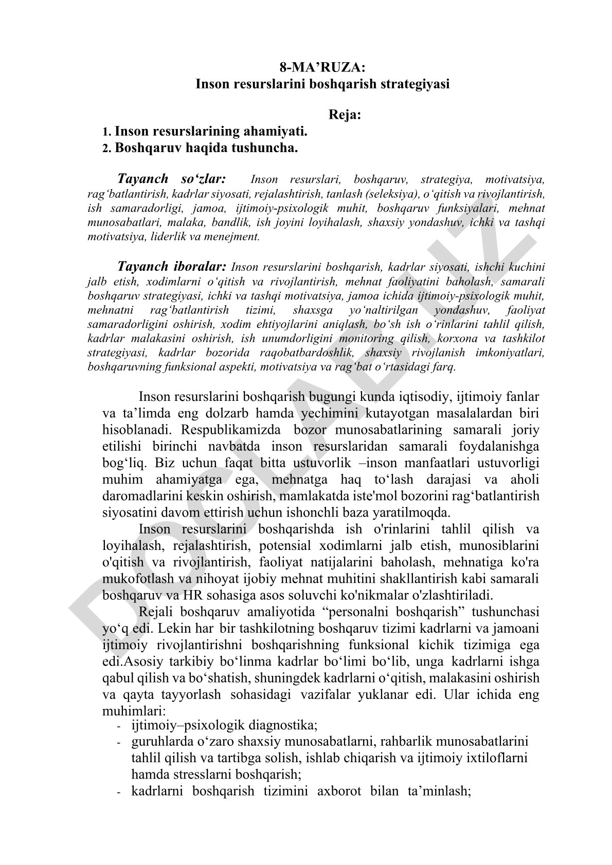 Inson resurslarini boshqarish strategiyasi