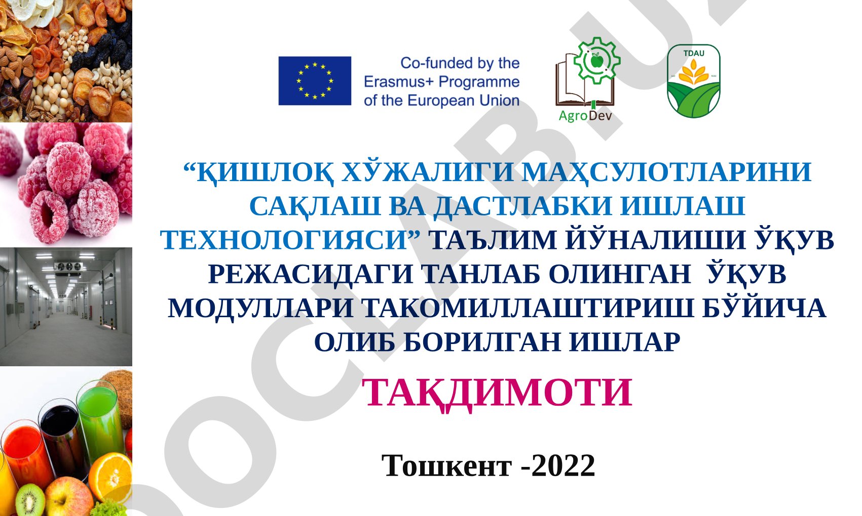 Қишлоқ хўжалиги маҳсулотларини сақлаш ва дастлабки ишлаш технологияси таълим йўналиши модулларини такомиллаштириш