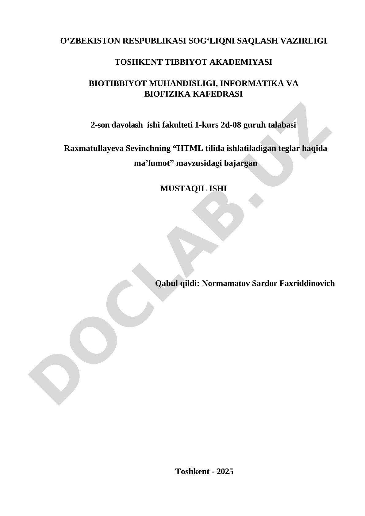 HTML tilida ishlatiladigan teglar haqida ma’lumot