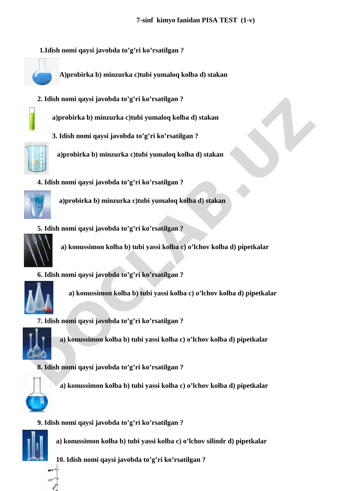 7-sinf kimyo fanidan PISA testi