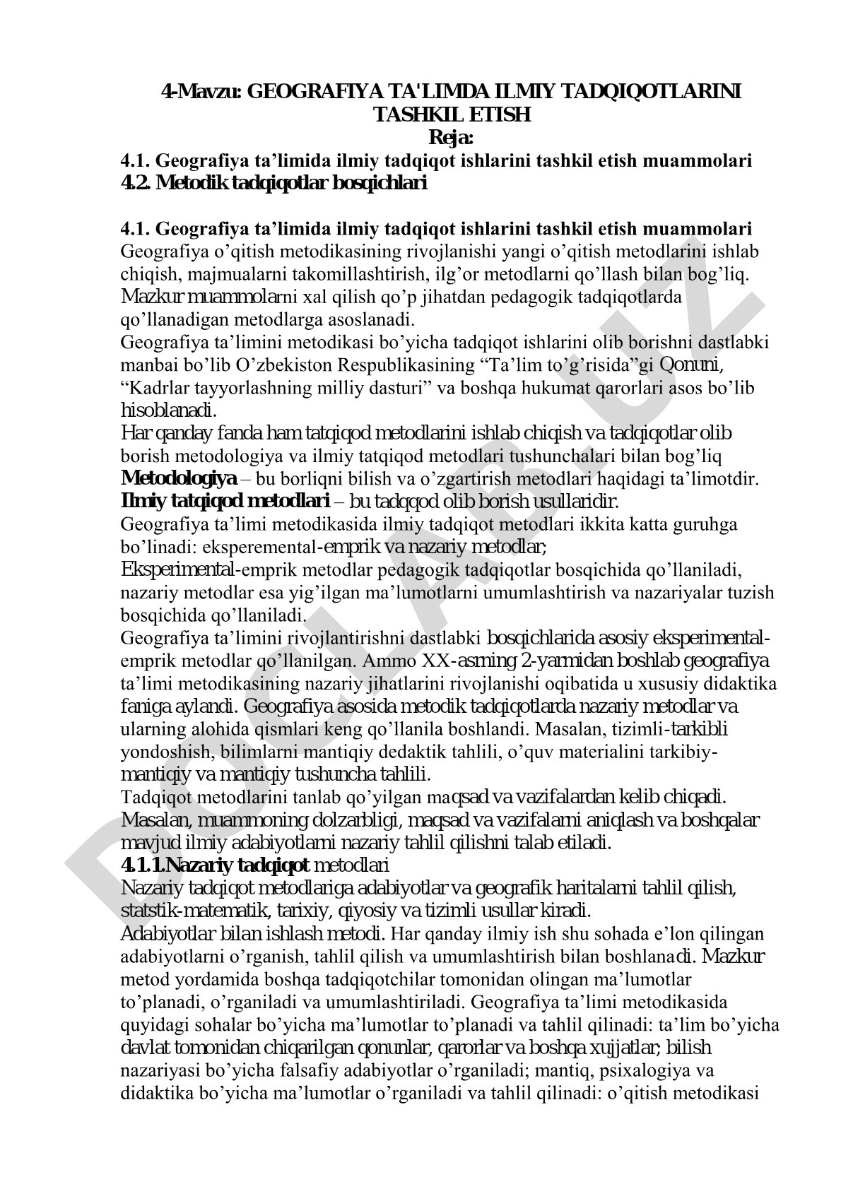 Geografiya ta'limda ilmiy tadqiqotlarini tashkil etish