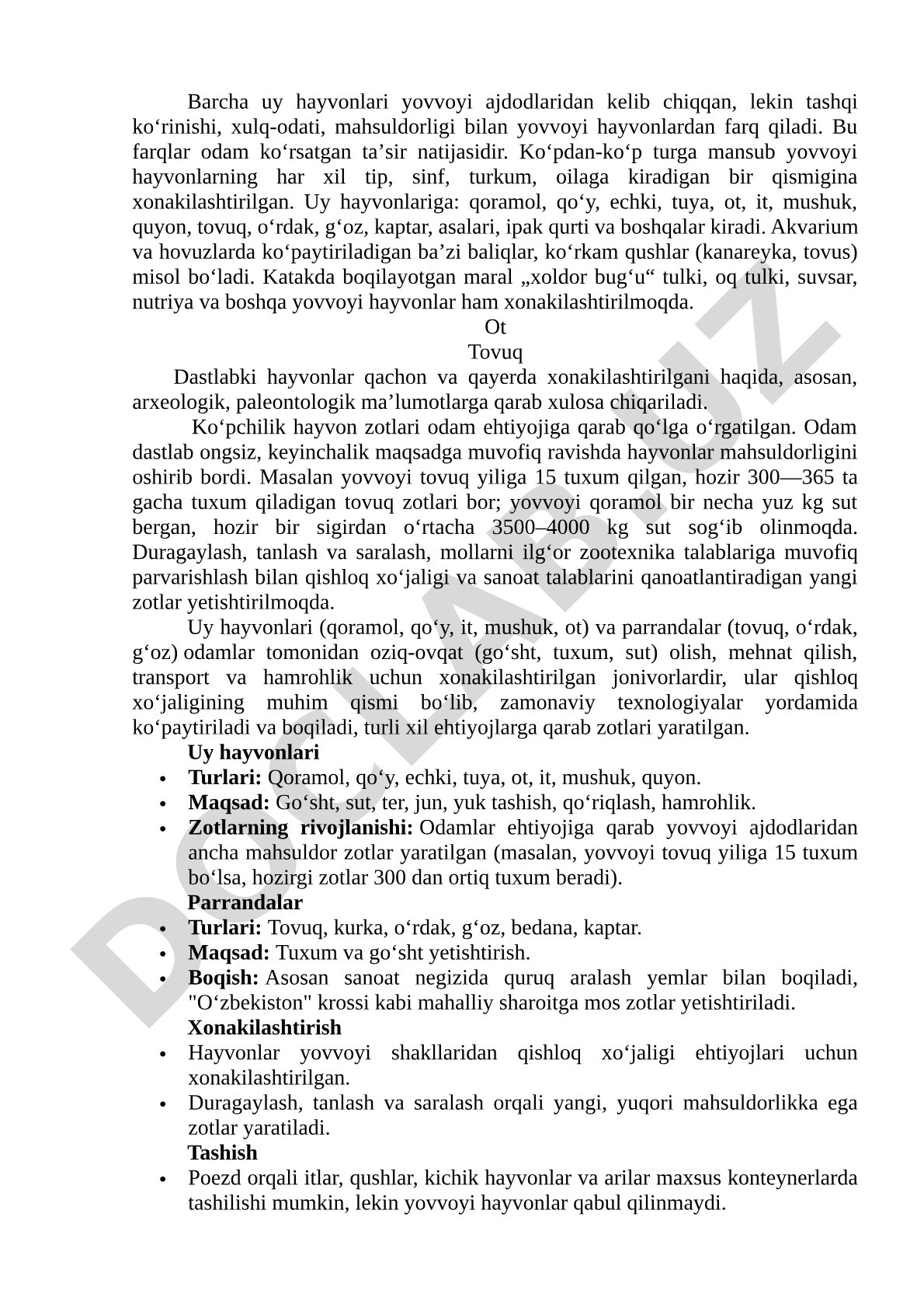 Uy hayvonlarining kelib chiqishi va xonakilashtirilishi