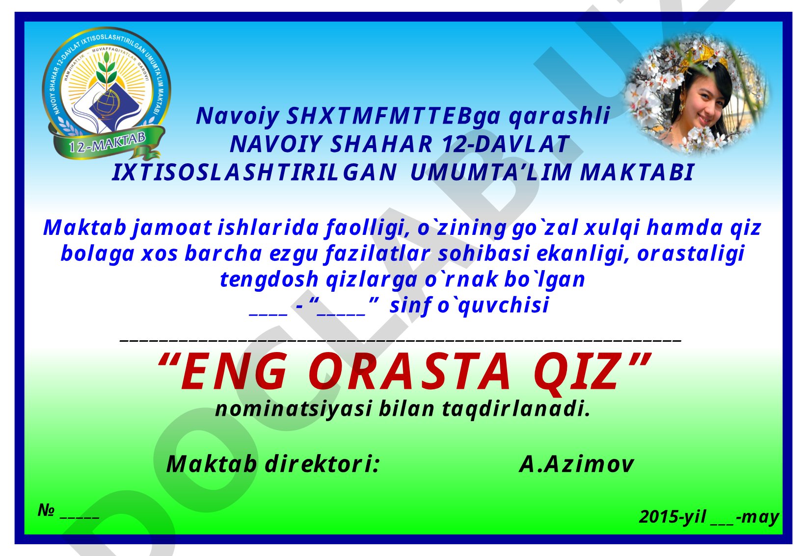 Eng orasta qiz va eng ijodkor o'quvchi