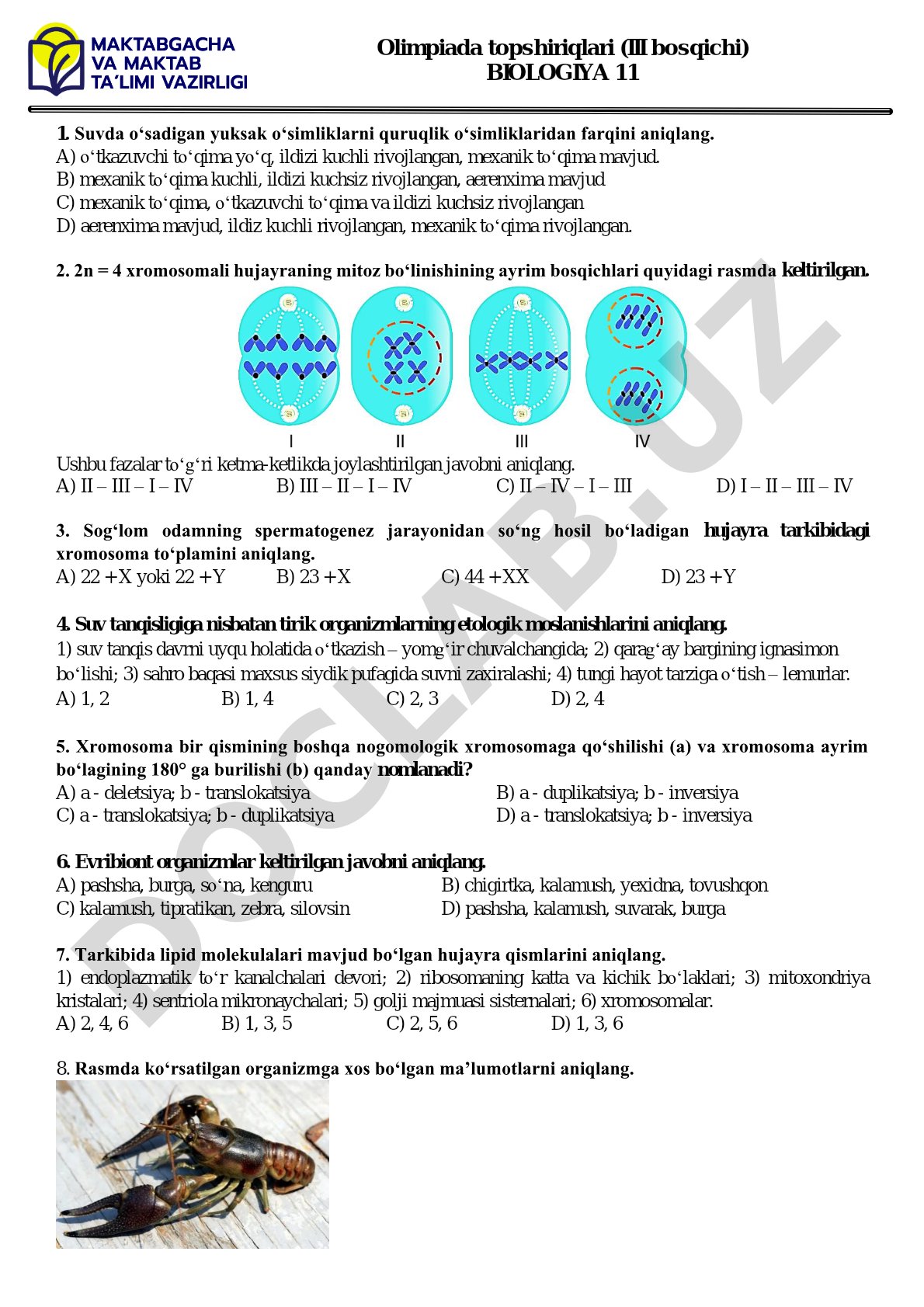 Biologiya olimpiada topshiriqlari (III bosqich)