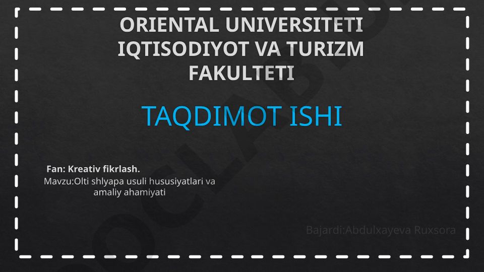 Olti shlyapa usuli hususiyatlari va amaliy ahamiyati